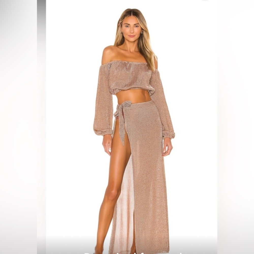 Lovers and friends two piece set Nayelli Wrap Skirt and top in Gold from Revolve